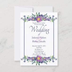 Faire-part de mariage avec cadre floral violet