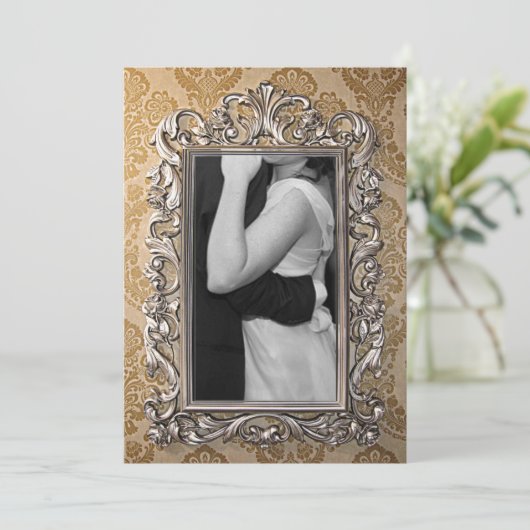 Faire-Part de Mariage avec Cadre Photo Or Elégant (Debout devant)