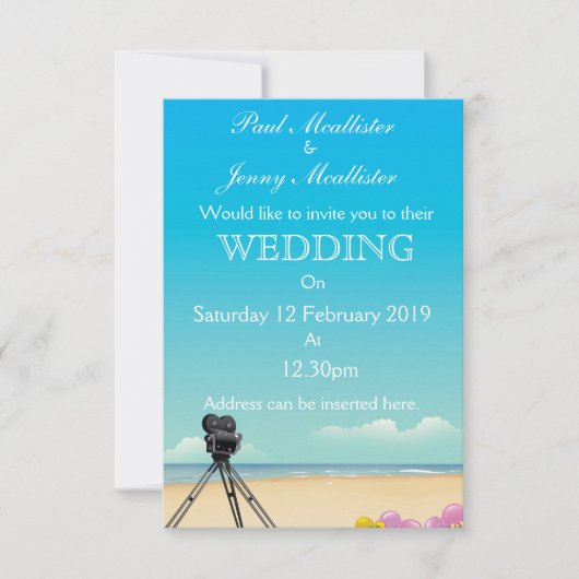 Faire-part de mariage avec caméra de cinéma vintag (Devant)