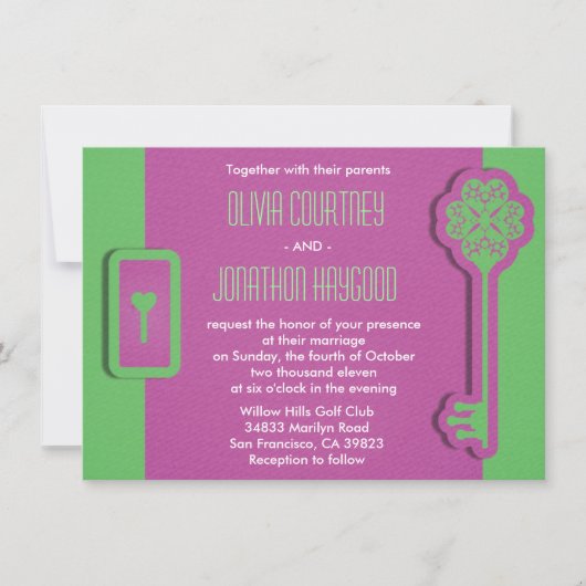 Faire-part de mariage avec clé et serrure squelett (Devant)