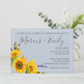 Faire-part de mariage avec code QR bleu et tournes (Debout devant)