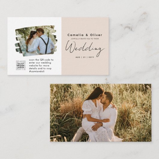 Faire-part de mariage avec code QR Champagne Blush (Devant / Derrière)