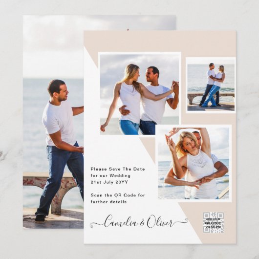 Faire-part de mariage avec code QR Champagne Blush (Devant / Derrière)