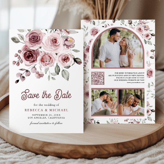 Faire-part de mariage avec code QR de roses roses