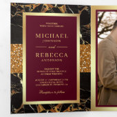 Faire-part de mariage avec code QR en marbre rouge (Intérieur en premier)