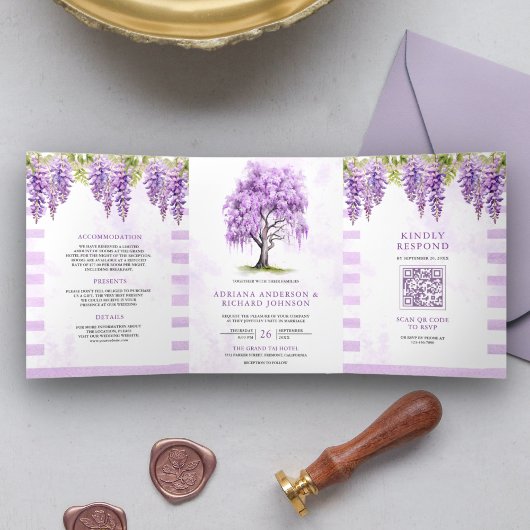 Faire-part de mariage avec code QR et arbre floral