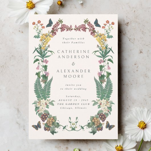 Faire-part de mariage avec code QR floral orné vin