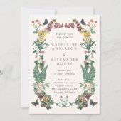 Faire-part de mariage avec code QR floral orné vin (Devant)