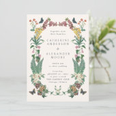 Faire-part de mariage avec code QR floral orné vin (Debout devant)