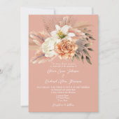 Faire-part de mariage avec code QR floral pêche et (Devant)