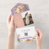 Faire-part de mariage avec code QR floral violet e (Déchirure)