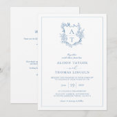 Faire-part de mariage avec code QR Monogramme Bleu (Devant / Derrière)