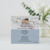 Faire-part de mariage avec code QR photo bleu déco (Debout devant)
