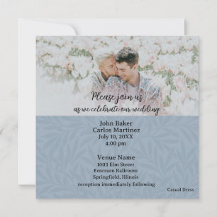 Faire-part de mariage avec code QR photo bleu déco