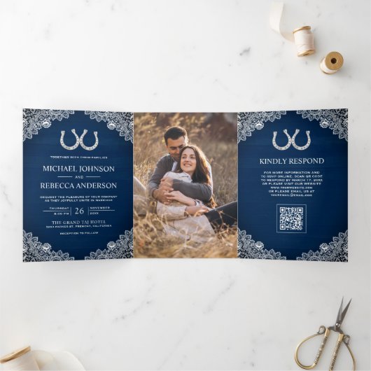 Faire-part de mariage avec code QR photo de chevau (Intérieur)