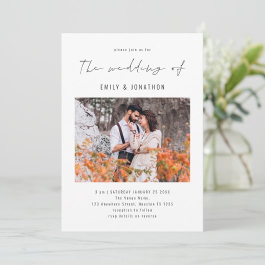 Faire-part de mariage avec code QR photo écriture (Debout devant)