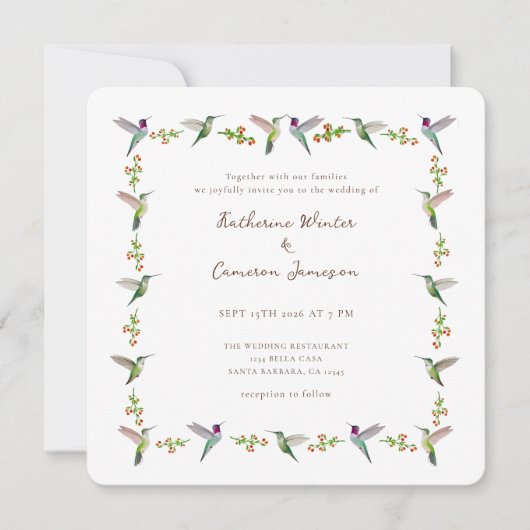 Faire-part de mariage avec colibri d'Anna (Devant)