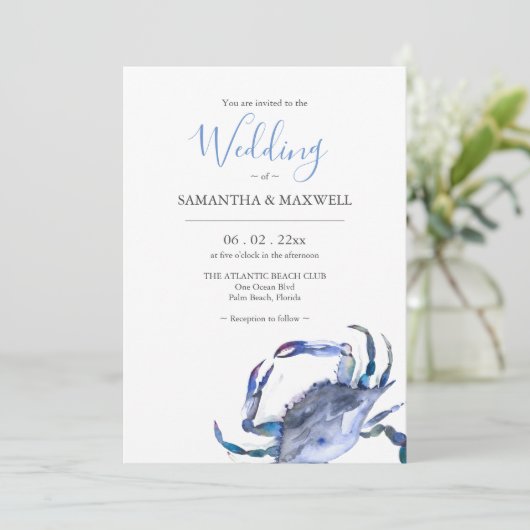 Faire-part de mariage avec Crabe d'aquarelle de co (Debout devant)