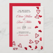 Faire-part de mariage avec des cœurs rouges amour  (Devant / Derrière)