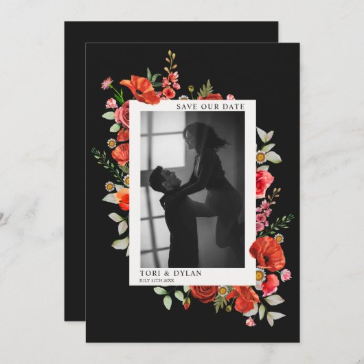 Faire-part de mariage avec des fleurs sauvages et (Devant / Derrière)