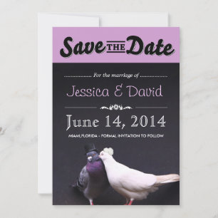 Faire-part de mariage avec des pigeons mariés et m