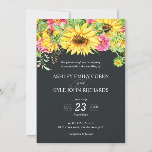 Faire-part de mariage avec des tournesols en casca (Devant)