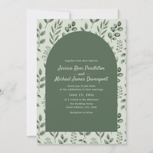 Faire-Part de Mariage avec Feuilles de Sauge Rusti (Devant)
