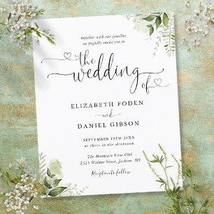 Faire-part de mariage avec feuilles vertes de budg