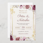 Faire-part de mariage avec Fleurs Bourgogne et Blu (Devant / Derrière)