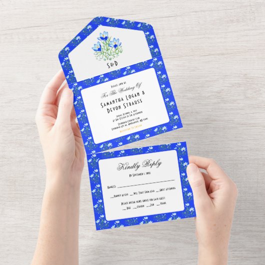 Faire-part de mariage avec fleurs de crocus bleus (Déchirure)