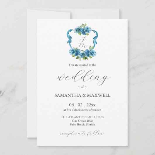 Faire-part de mariage avec hydrangea et monogramme (Devant)