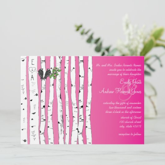 Faire-part de mariage avec initiales roses dans un (Debout devant)