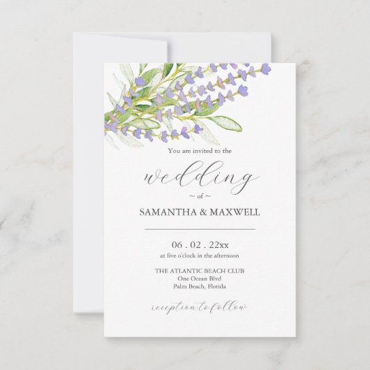 Faire-part de mariage avec Lavande Botanique Code  (Devant)