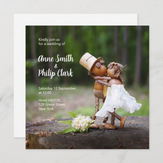 Faire-part de mariage avec les elfes d'Acorn amour (Devant / Derrière)