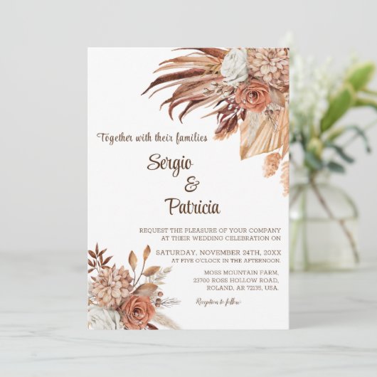 Faire-part de mariage avec Modèle Boho Flowers (Debout devant)