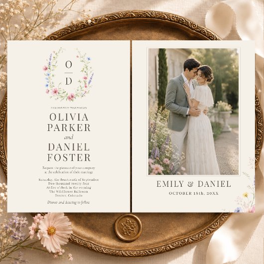 Faire-Part de Mariage avec Monogramme de Fleur de