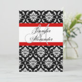 Faire-part de mariage avec monogramme rouge damass (Debout devant)