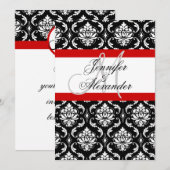 Faire-part de mariage avec monogramme rouge damass (Devant / Derrière)