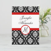 Faire-part de mariage avec monogramme rouge damass (Debout devant)