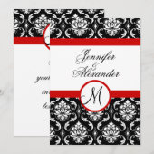 Faire-part de mariage avec monogramme rouge damass (Devant / Derrière)