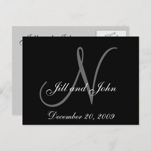 Faire-part de mariage avec noms et monogramme init (Devant / Derrière)