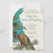 Faire-part de mariage avec oiseau paon rustique et (Devant)