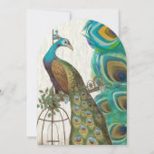 Faire-part de mariage avec oiseau paon rustique et (Dos)