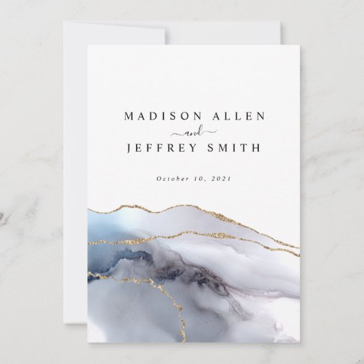 Faire-part de mariage avec paillettes dorées et pi (Dos)