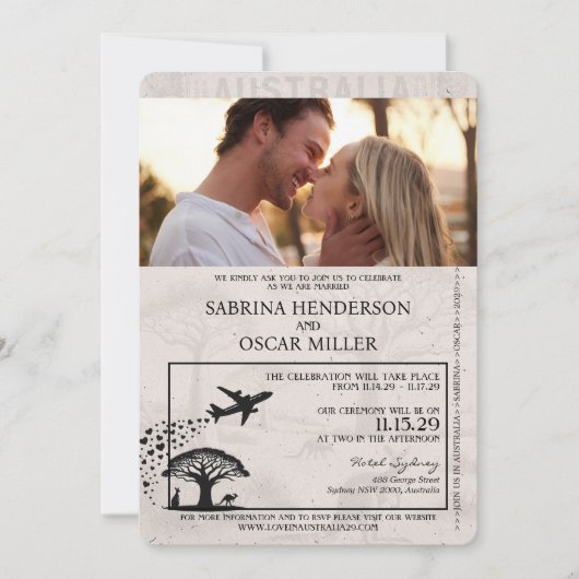 Faire-part de mariage avec passeport australien ma (Devant)