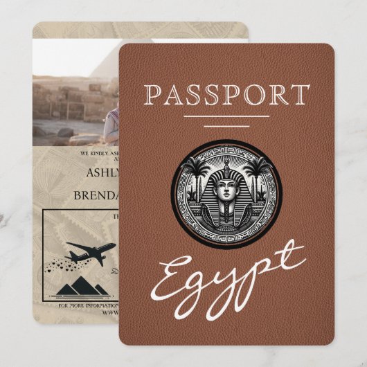 Faire-part de mariage avec passeport égyptien marr (Devant / Derrière)