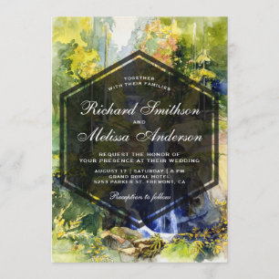 Faire-part de mariage avec peinture de paysage pan