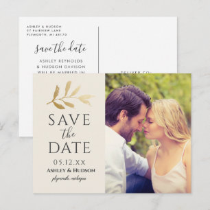 Faire-part de mariage avec photo de branche dorée