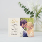 Faire-part de mariage avec photo de branche dorée (Debout devant)