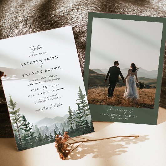 Faire-part de mariage avec photo de fond de forêt